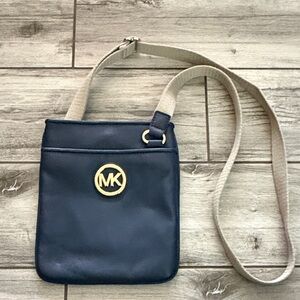 Michael Kors Dark Blue and Beige Messenger Bag
